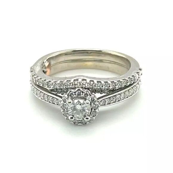 10KWG Diamond Bridal Set | Engagement & Wedding Ring - Picture 2 of 16